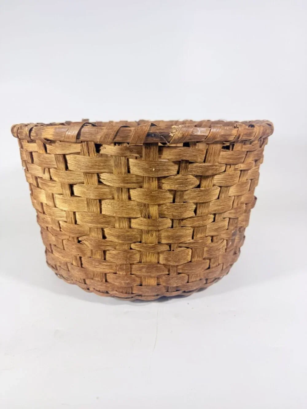 Basket Antique Splint Oak Woven Cotten Harvest Picking North Carolina Handmade